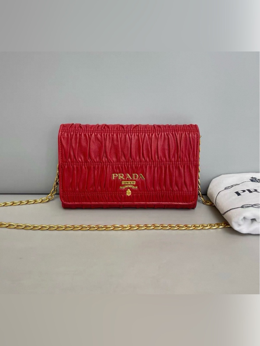 Prada Red Quilted Leather Chain Crossbody Bag with Gold Hardware